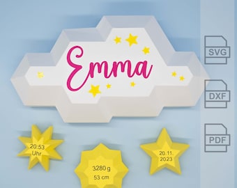 Cloud & Stars 3D Plotter File - SVG, DXF, PDF - For Cricut, Silhouette and Brother cutting plotters