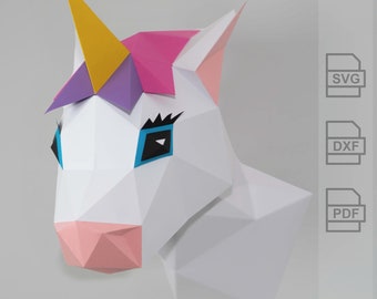 3D Unicorn Low Poly SVG Model - DIY Paper Art Template for Cricut & Silhouette - Geometric Animal Craft Decor