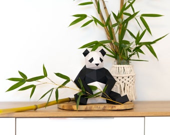 3D Panda Low Poly SVG Model - DIY Papercut Art Template for Cricut & Silhouette - Geometric Animal Paper Craft Decor