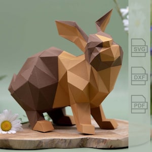 Lapin / Lapin • Fichier de traceur 3D + instructions (Paper Craft) • SVG, DXF, PDF • Convient aux traceurs de découpe Cricut, Silhouette et Brother