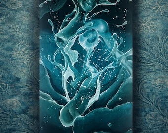 Art mural abstrait aquatique – Esprit de l’eau mystique – Affiche décorative bleu pétrole – Art fantastique onirique - Saudade Blues