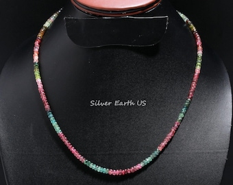 AAA+ Multi Tourmaline Gemstone Necklace, Natural Multi Tourmaline Necklace, 925 Sterling Silver Watermelon Tourmaline Jewelry, New Year Gift