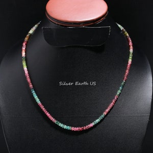 AAA+ Multi Tourmaline Gemstone Necklace, Natural Multi Tourmaline Necklace, 925 Sterling Silver Watermelon Tourmaline Jewelry, Prezent Noworoczny