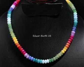 Gorgeous Mix Gemstone Beaded Necklace, Rainbow Designing Necklace Multi Beads Handmade Necklace, Rainbow Plain Quartz Bead Statement Jewelry