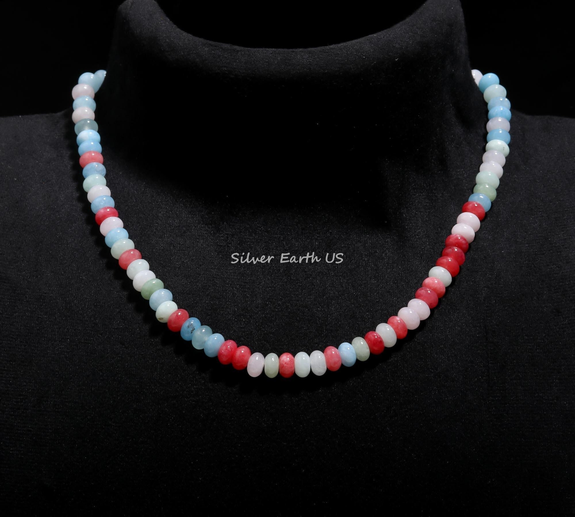 Beautiful Mix Gemstone Necklace, Beaded Necklace, Morganite Gemstone, Rondelle Plain Quartz Jewelry, Rainbow Stacking Necklace, Summer Gift