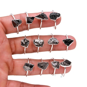 Raw Elite Shungite Sterling Silver Ring,  Natural Rough Crystal Jewelry, Unisex Silver Rings, Root Chakra-Protection-Grounding Stone Ring
