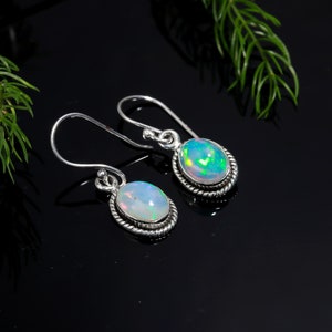 Minimalist Handmade Ethiopian Opal Dangle Earrings, Beautiful Rainbow Fire Opal Jewelry, Christmas- Wedding Gifts For Women, Wholesale Lot