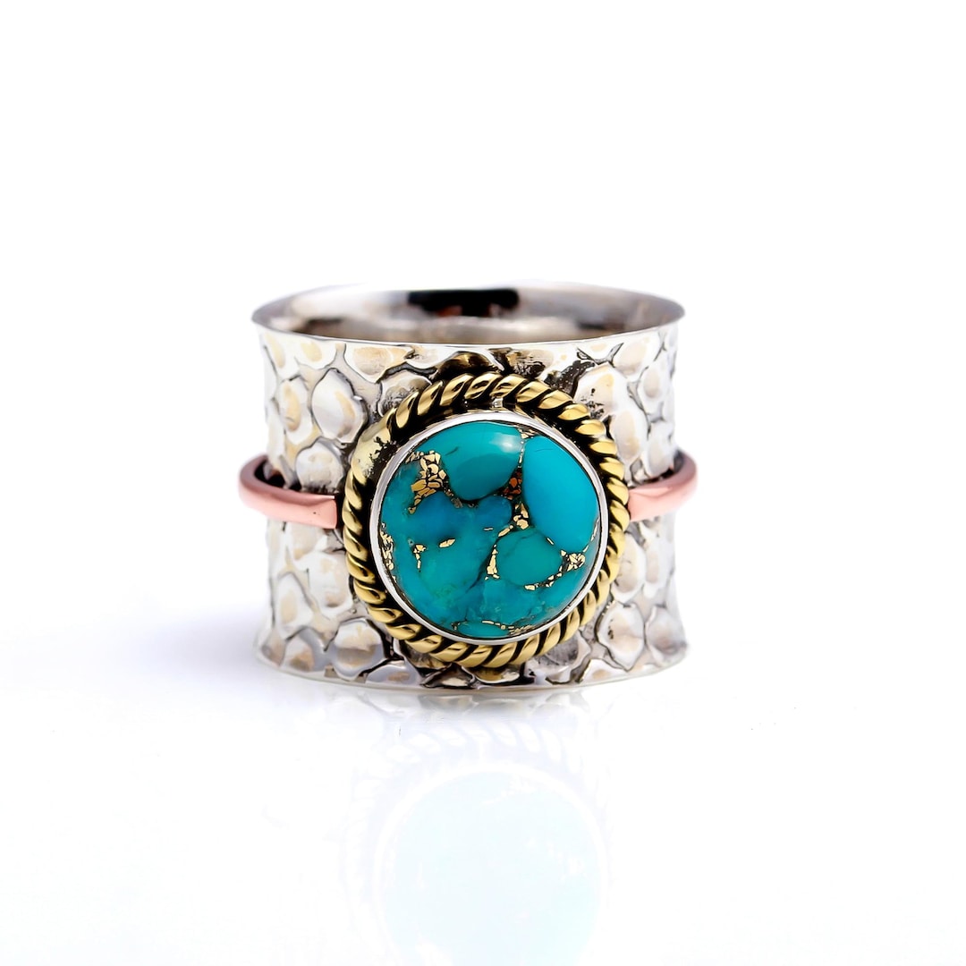 Natural Oyster Turquoise 925 Sterling Silver Thumb Ring, Round Stone ...