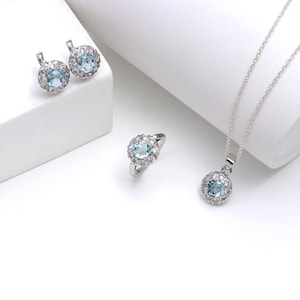 Natural Blue Topaz Bridal Wedding Jewelry Set, Luxury Handmade Sterling Silver Jewelry, Earring Necklace Ring Jewelry Gifts Set For Her,