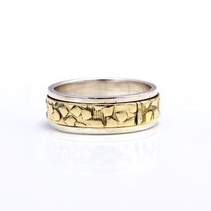 Spinner Ring - Massiv 925 Sterling Silber Meditation Fidget Ring | Handgefertigter Designer zweifarbiger Silber und Gold Band Spinner Ring | Geschenk für sie