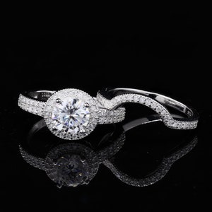 Conjunto de anillos de plata de ley con moissanita natural, Anillo de compromiso de moissanita con certificado GRA de calidad D VVS1 para ella, El mejor regalo para el día de San Valentín