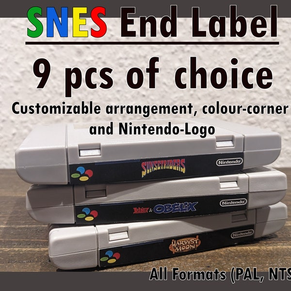 SNES / Super Nintendo - Cartridge Label/Endlabel/Sticker for the Spine - custom-made and customizable - 9 pieces per sold unit