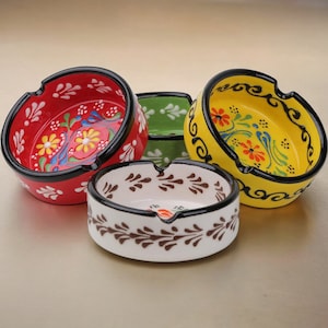 Cigar Ashtray Set, 4 Pieces, Ceramic, Home Decoration, Office Decoration, Hand Painted, Gift for Man