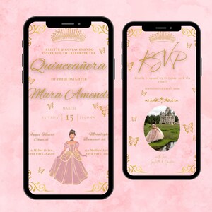 Digital Pink Quinceanera Invitation, pink quince invites, electronic pink quince invitations, Editable Pink and Gold Quince invites template