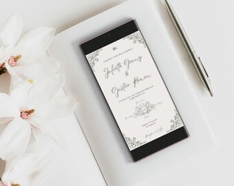 Sage Green Wedding Invitation Suite, Floral Digital Template (Canva)