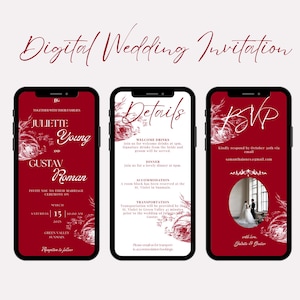 Red Rose Wedding Invitation Suite: Digital Electronic Invite (Canva Template)