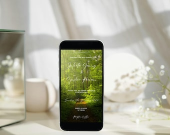 Green Forest Wedding Invitation Template, Whimsical Canva Invite (Digital Download)