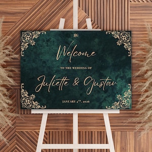 Emerald Wedding Welcome Sign, Editable emerald green welcome sign template, Emerald wedding welcome poster, Editable wedding welcome sign