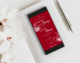 Rote Blumen Hochzeitseinladung, Moderne Digitale Leinwand Vorlage (Digitaler Download)