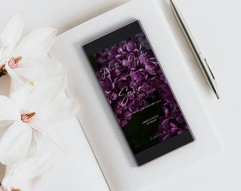 Purple Floral Electronic Save the Date: DIY Wedding Evite (1080 x 1920px)