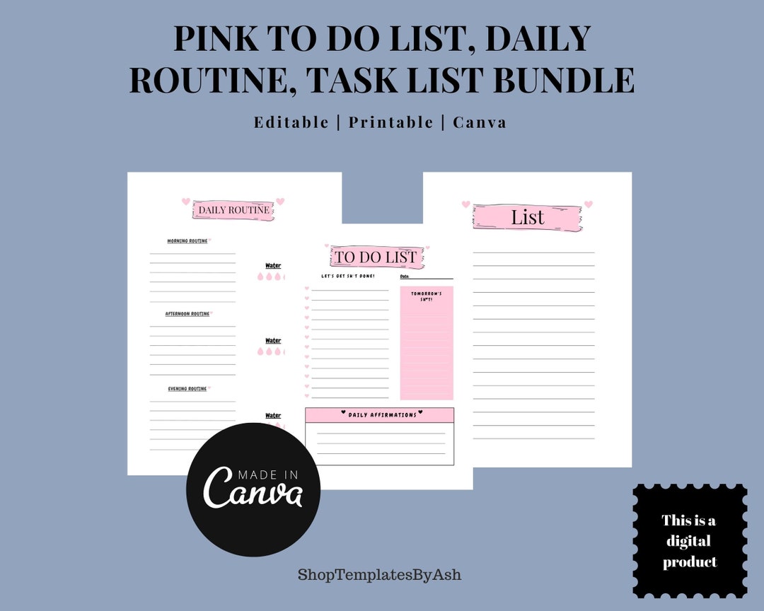 Bundle to Do List Daily Routine Task List Bundle Pink - Etsy