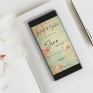 Digital Floral Save the Date, Floral Pink Save the Date, Editable floral Save the Date, Classic Vintage Rose Save the Date template