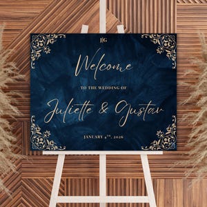 Navy Blue Wedding Welcome Sign, Editable blue welcome sign template, Blue watercolor wedding welcome poster, Editable wedding welcome sign