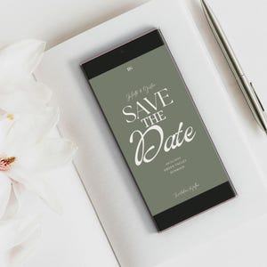 Digital sage green save the dates, electronic minimalistic sage green save the date, Editable sage green wedding save the date template