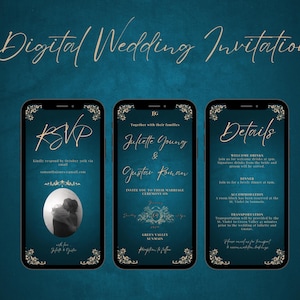 Digital blue wedding invitations, blue evite, electronic wedding invitation, Victorian blue wedding invitations, wedding invite bundle