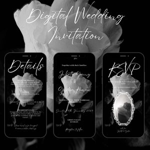 Monochrome Rose Wedding Invitation Template (Digital Download)