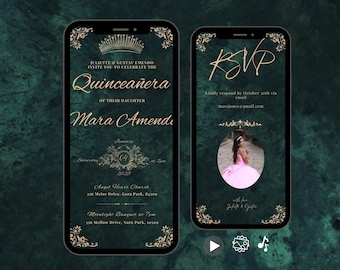 Emerald Quinceanera Invitation: Editable Digital Template