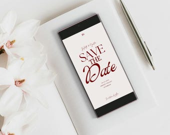 Red Save The Date Template: Minimalist Electronic Wedding (Digital)