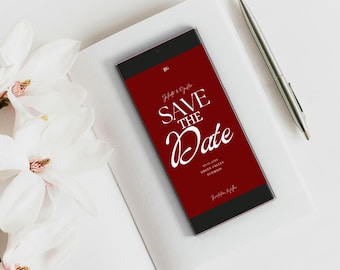 Burgundy Wedding Save The Date Template: Minimalist Electronic Design (Digital Download)