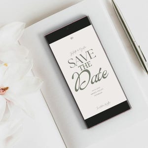 Digital sage green save the dates, electronic minimal sage green save the date, Editable sage green wedding save the date template