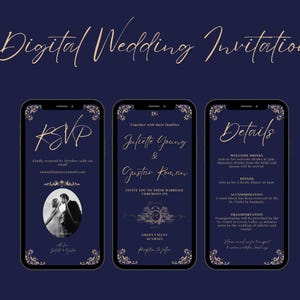 Digital royal blue wedding invitations, blue evite, electronic navy blue wedding invitations, navy blue wedding invites, blue invite bundle