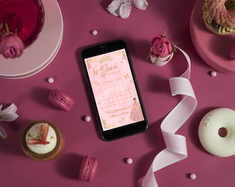 Digital Pink & Gold Quinceanera Save The Date Calendar (Video, PDF, PNG, JPEG)