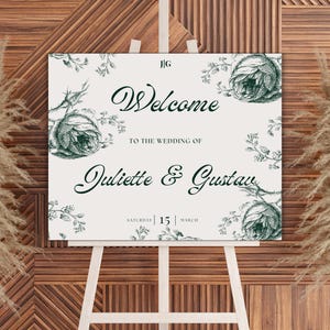 Floral Emerald Green Wedding Welcome Sign Template