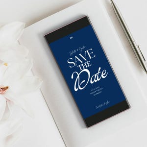 Digital navy blue save the date, electronic minimalistic navy blue save the date, Editable navy blue wedding save the date template