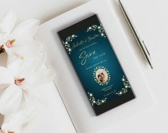 Blue Floral Save the Date Template: Editable Wedding Invite (Digital Download)