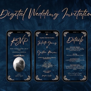 Digital Navy Blue Wedding Invitations, blue evite, electronic royal blue wedding invitations, navy blue wedding invites, blue invite bundle