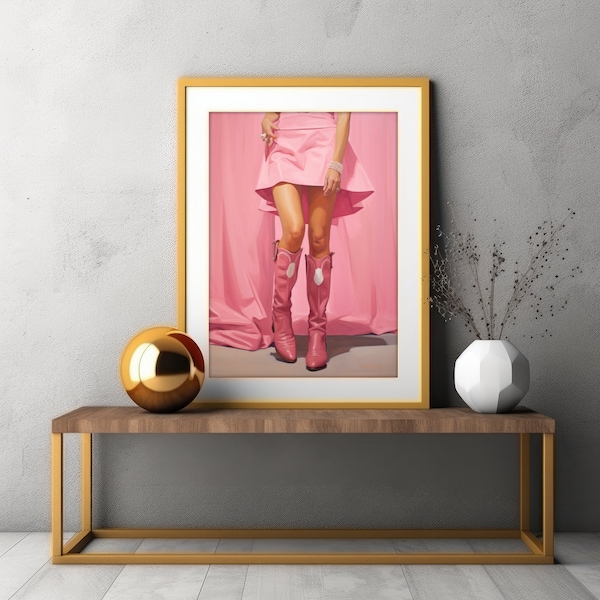 Barbie Cowgirl | Pink Cowgirl Boots | Digital Download | Cowgirl Decor | Preppy Pink Poster | Cowgirl Boot Print Decor | Printable Wall Art