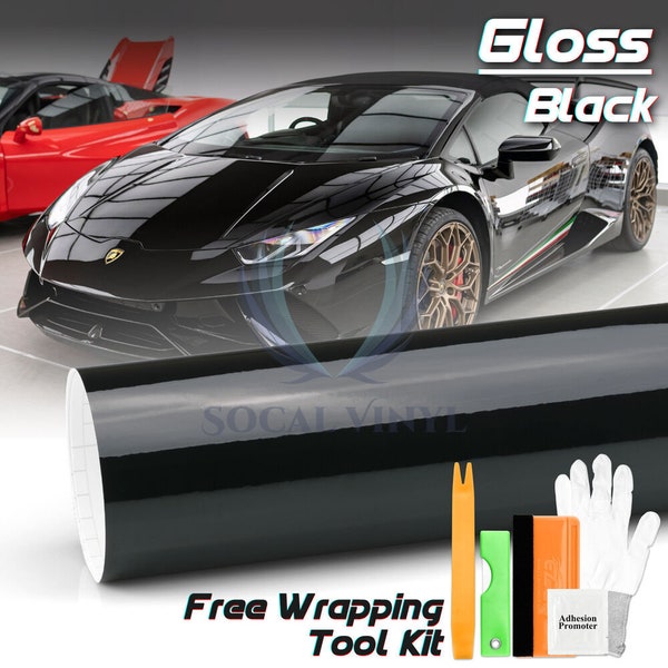 Gloss Black Glossy Car Vinyl Wrap Sticker Decal Sheet, Air Release Bubble Free