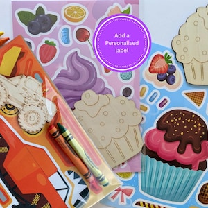Personalized Kids Party Favour Bag – Monster Truck & Cupcake Stickers, Coloring