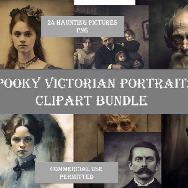 Spooky Victorian Portrait Clipart Bundle: Get your Halloween Haunted Mansion decor ready with these Instant Download PNG pictures