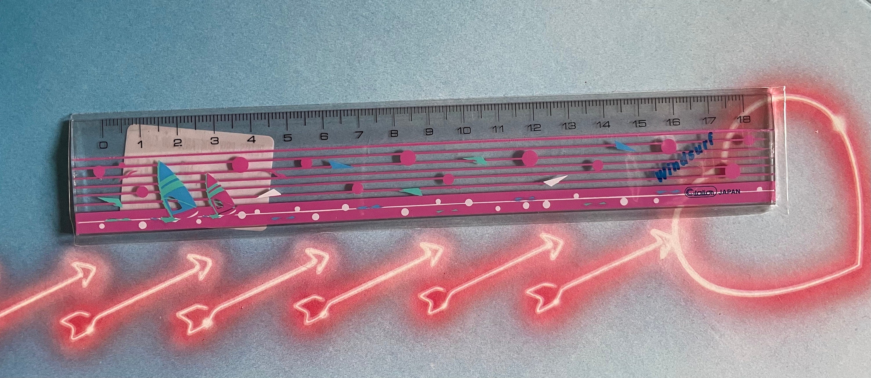 Japan Windsurf Quote - 18 cm Ruler - Vintage - New / Pink