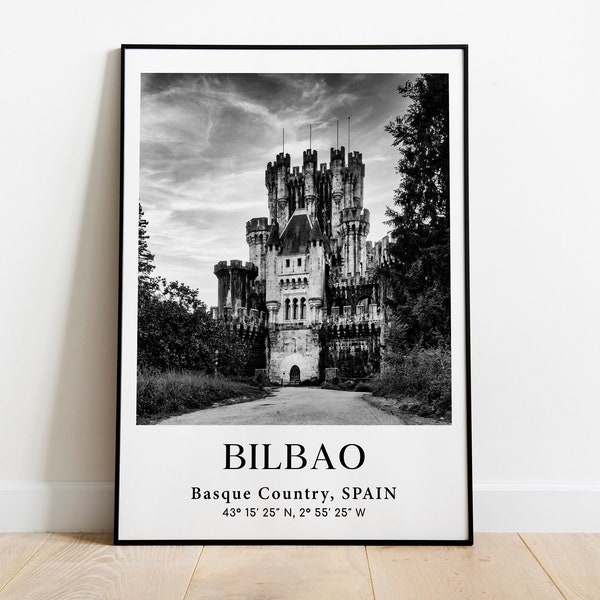 Bilbao Poster, Bilbao Picture, Basque Country Poster, Black And White City Landmark, Spain City Coordinate, Europe Photo
