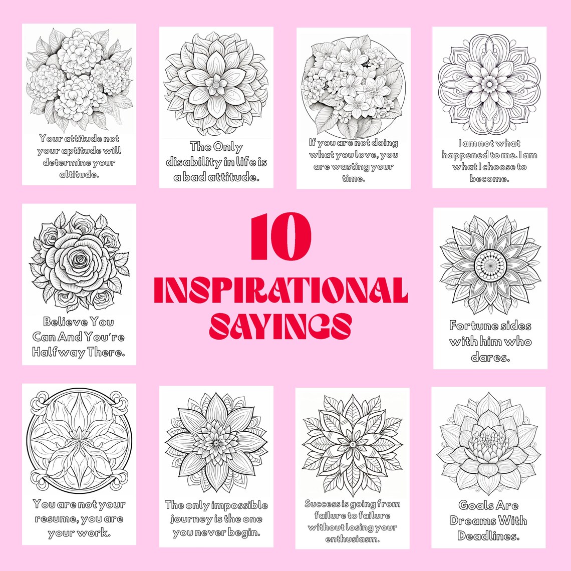 10 PNG Coloring Pages, Printable Coloring Sheets, Positive Affirmation ...