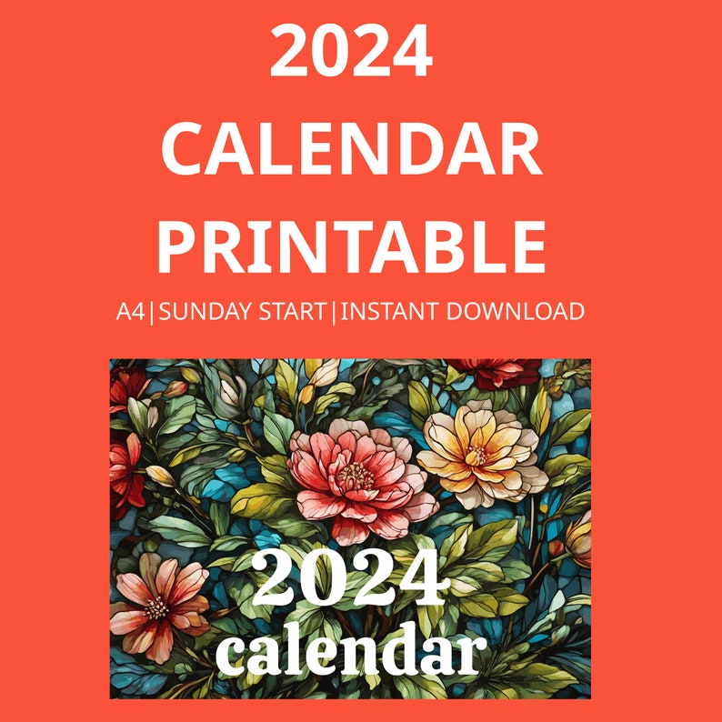 2024 Calendar Printable Wall Calendar Floral Monthly Etsy