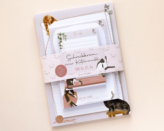 Schrijfblok, set, 100 vellen, DIN A4, A5, A6, notitieblok, schrijfblok, kattendesign, cadeaus voor kattenliefhebbers, kattencadeaus