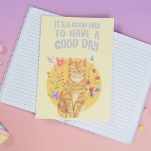 Impression d'art de chat, A5, image de chat, jolie impression murale avec motif de chat et dicton, cadeaux pour les amoureux des chats, carte de vœux, carte postale A5